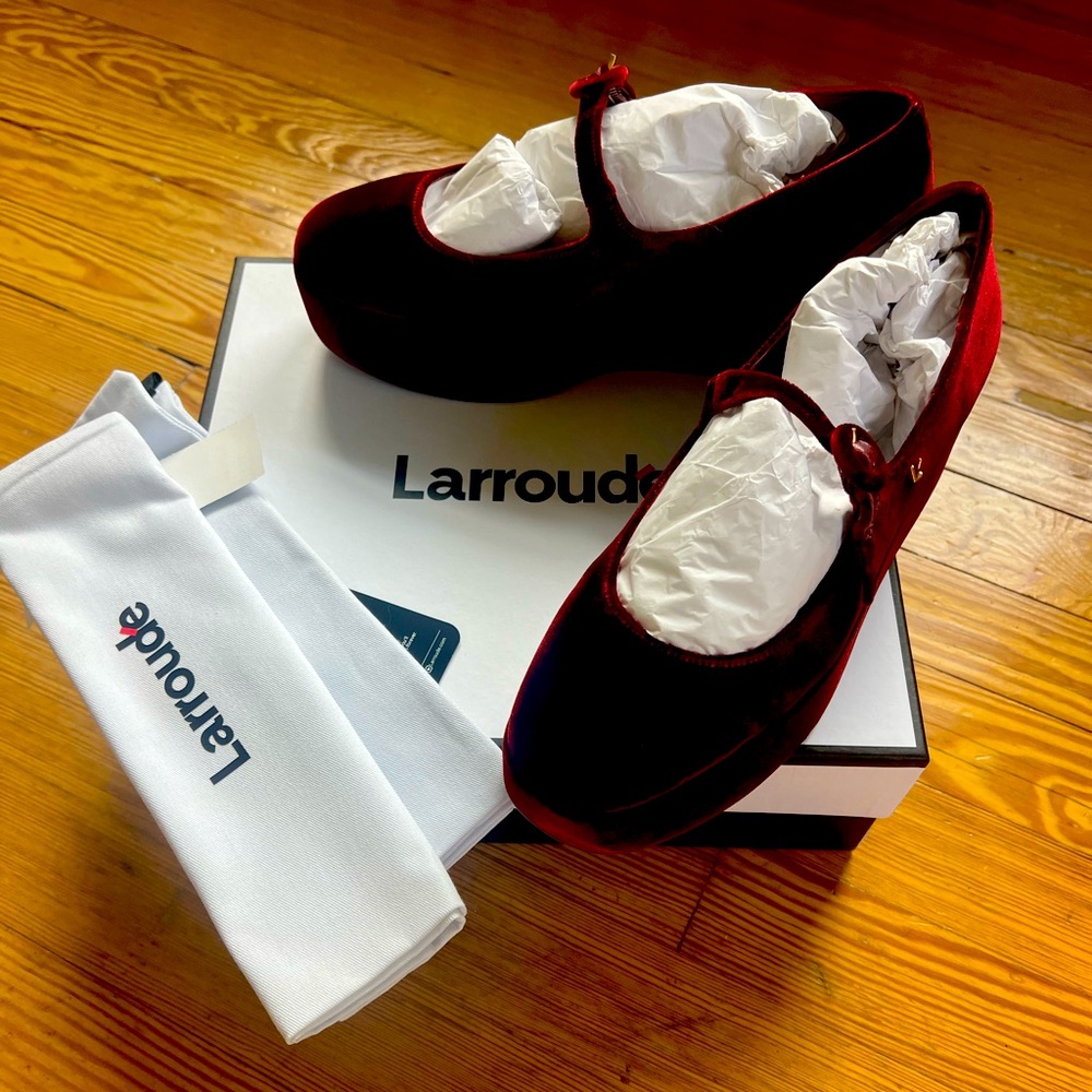 Larroude Red Velvet Wedges